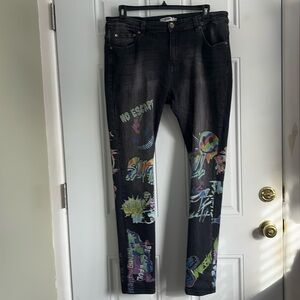 Men’s Sugarhill Trippy Black Graphic Jeans, Size 40